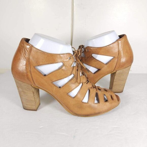 Paul Green Women's Jansen US8,5 AU6 Leather cuoio Lace-Up Block Heel Sandal - Picture 9 of 15